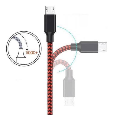 Micro USB-ladekabel 3m nylon rød / svart