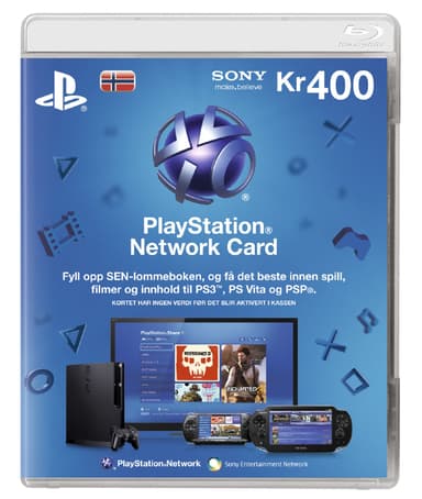 Playstation Live Network Card (PSN) - PS4, PS3, PSP, PS Vita - 400 NOK Playstation Live Network Card (PSN) - PS4, PS3, PSP, PS Vita - 400 NOK