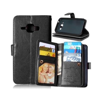 Dobbeltflip Flexi 9-kort Samsung Galaxy J1 2015 (SM-J100H)  - Svart
