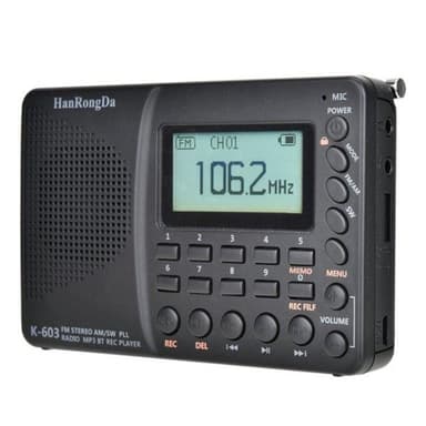 K-603 Portabel FM / AM / SW Stereo Radio med Bluetooth og TF kort, svart