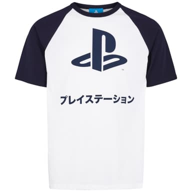 T-skjorte PlayStation japansk logo hvit/blå (M)