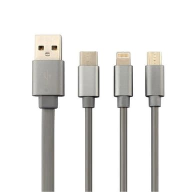 3i1 Ladekabel  Apple / Samsung / Huawei / Sony Mobiltelefon - Uttrekkbar knutefri