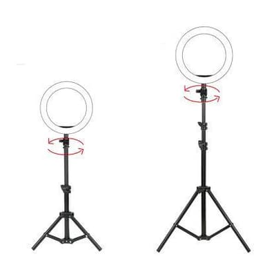 Mobilt stativ med LED-ring (26 cm) med 3 lyse farger, kan dimmes