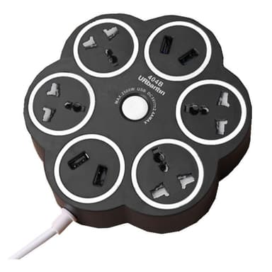 Universal strømuttak 4 USB-porter Svart
