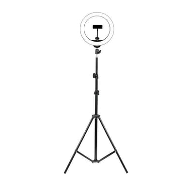 Mobilt stativ med LED-ring (26 cm) med 3 lyse farger, kan dimmes