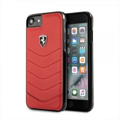 Ferrari iPhone 8/7 Deksel Røda SStoffn Ekte Skinn Rød och Svart