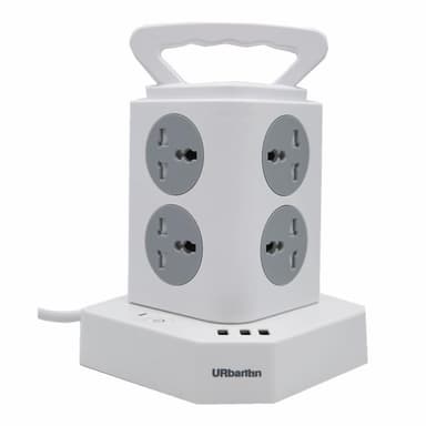 Smart grenuttak med USB-lader 8 veggkontakter 3 USB-porter Hvit