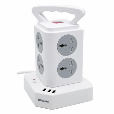 Smart grenuttak med USB-lader 8 veggkontakter 3 USB-porter Hvit