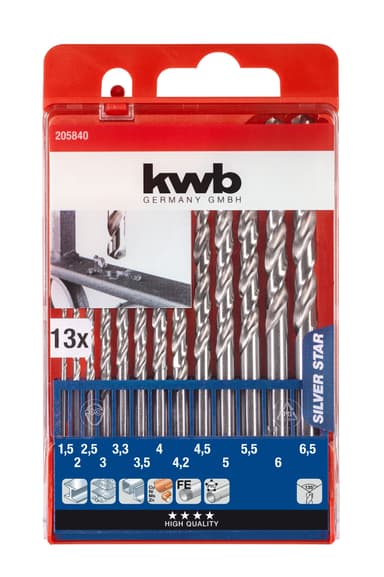 HSS-bor, Silver Star, 1,5-6,5 mm i kasse, 13 deler