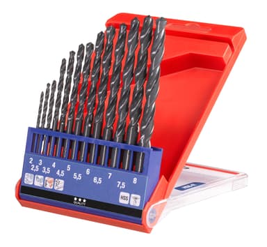 HSS-borsett, 2-8 mm, i kasse, 13 deler