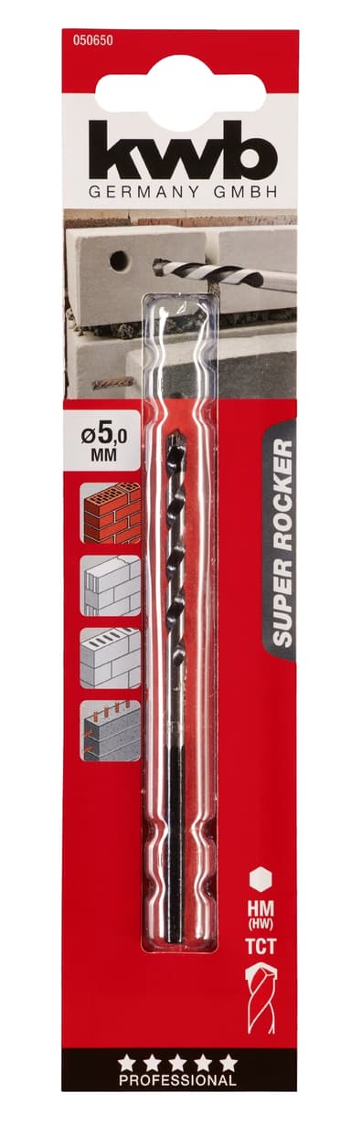 Murbor med sekskantet skaft, ROCKER, 5,5 mm, på kort
