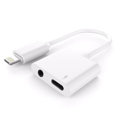 Lyd og strøm adapter 3.5 mm til iPhone - Hvit