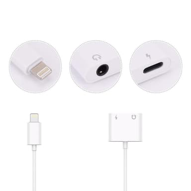 Lyd og strøm adapter 3.5 mm til iPhone - Hvit