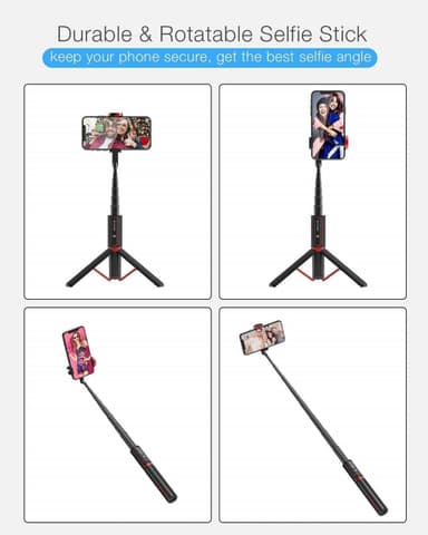 Selfiestang / Tripod Aluminium - uttrekkbar og med fjernkontroll - svart
