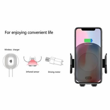 Trådløs Qi-lader - bilholder med integrert hurtiglader 10W