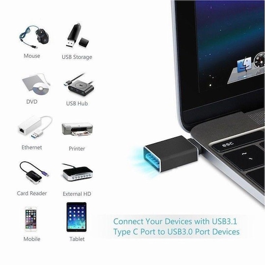 USB til USB-C 3.1 OTG-adapter svart