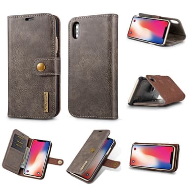 iPhone X / XS-deksel med lommebok PU-lær grå