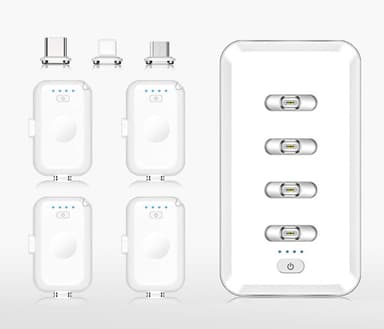 Magnetisk powerbank med 4 miniladere og 3 adaptere