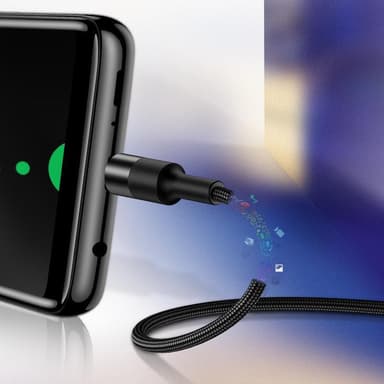 Lightning data og ladekabel - nylon - 1 m - svart