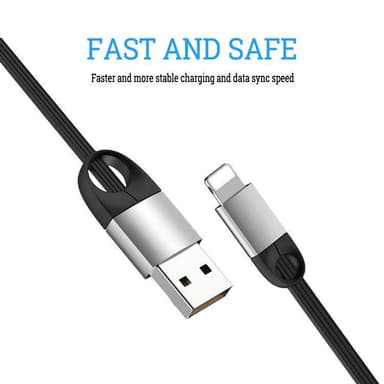 Lightning data og ladekabel - flat - 1 m - svart