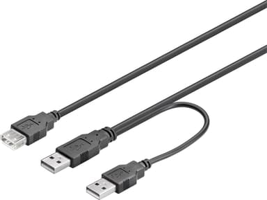 DELTACO USB strømkabel, Y-kabel, 2xTyp A ha, 1xTyp A ho, 0,3m, svart