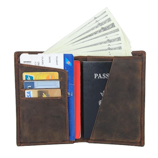 Passveske / kortholder med RFID-beskyttelse - lær - brun