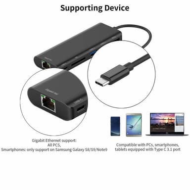 USB-C hub - USB 3.0, 4K HDMI, RJ45 Gigabit Ethernet, SD-kort, PD