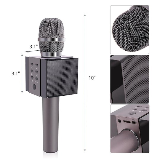 INF Karaoke mikrofon med Bluetooth-høyttaler 5W Grafitt svart