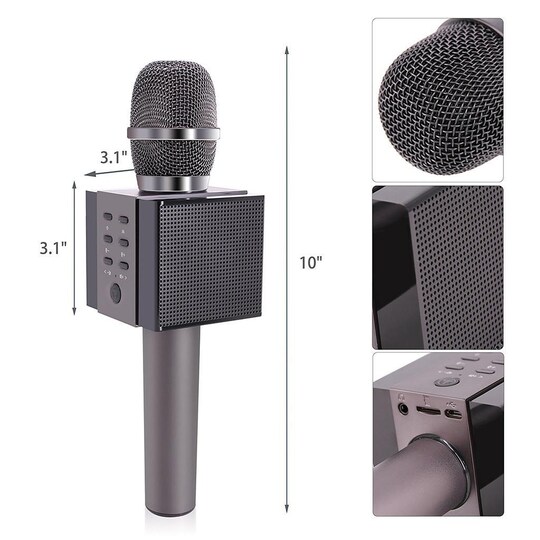 Karaoke mikrofon med Bluetooth-høyttaler 5W Grafitt svart