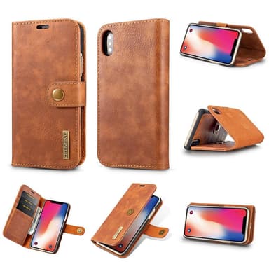 Mobiltelefon veske iPhone XS Max med magnetisk skall PU-lær - brun