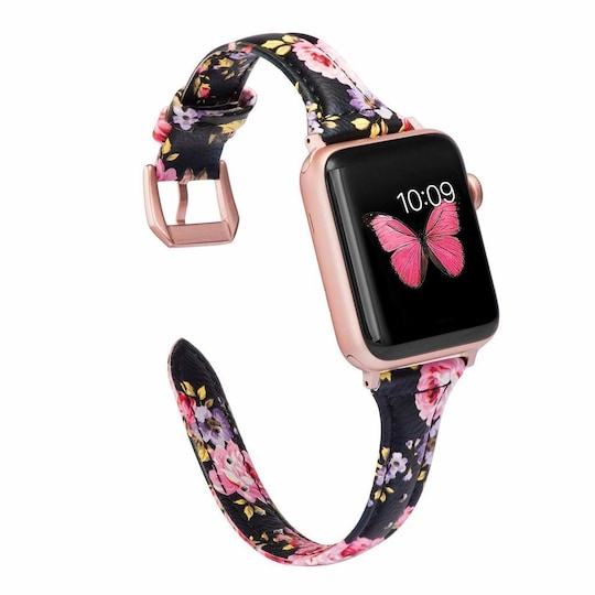 Apple Watch armbånd 38 mm ekte lær - blomstermønster