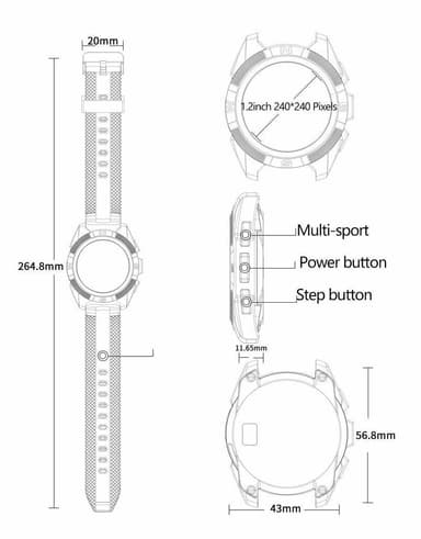 Smartwatch / sportsklokke med Bluetooth - svart / blå