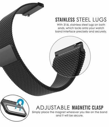 Armbånd Samsung Gear S3 Classic / S3 Frontier - 22 mm - milanesisk loop - svart