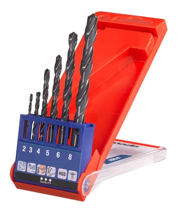 HSS-borsett, 2-8 mm, i kasse, 6 deler