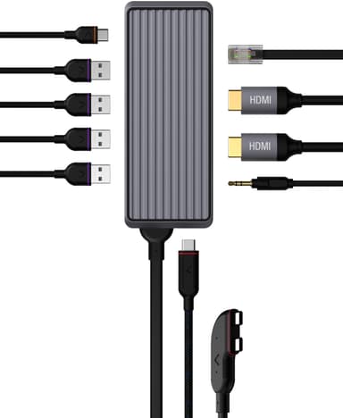Unisynk 10 Port Dual Screen Hub adapter for Mac (stellargrå)