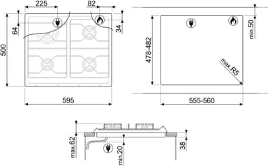 Smeg gas induksjonstopp SRV864AOGH integrert