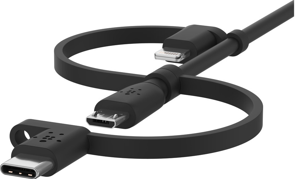 Belkin Boost Charge 3-i-1 microUSB/USB-C/Lightning-kabel (sort)