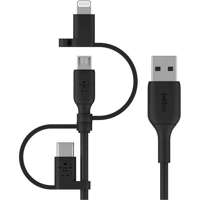 Belkin Boost Charge 3-i-1 microUSB/USB-C/Lightning-kabel (sort)
