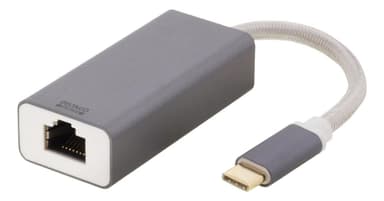 DELTACO PRIME USB-C nettverksadapter, aluminium, mellomgrå