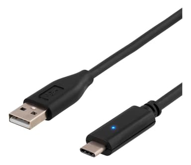 DELTACO USB 2.0-kabel, 0,25 m, Type C - Type A hann, PD-profil 1, svart