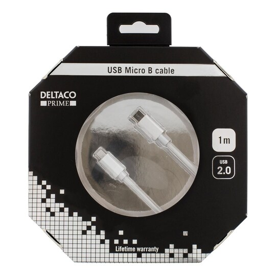 DELTACO PRIME USB-kabel, 2.0, Type C ha, Type Micro-B ha, 1m, sølv