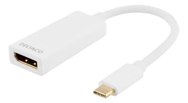 DELTACO USB 3.1 til DP-adapter, Type C ha - DP-hunn, 4K, UHD, hvit