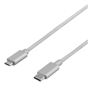 DELTACO PRIME USB-kabel, 2.0, Type C ha, Type Micro-B ha, 1m, sølv