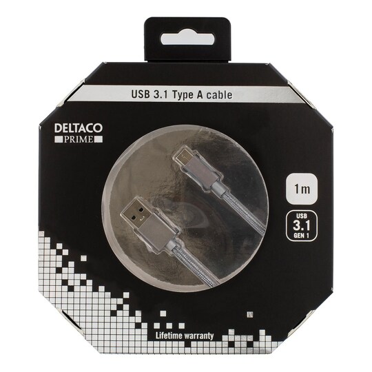 DELTACO PRIME USB-kabel, 3.1 Gen1, Type A ha, Type C ha, 1m, grå