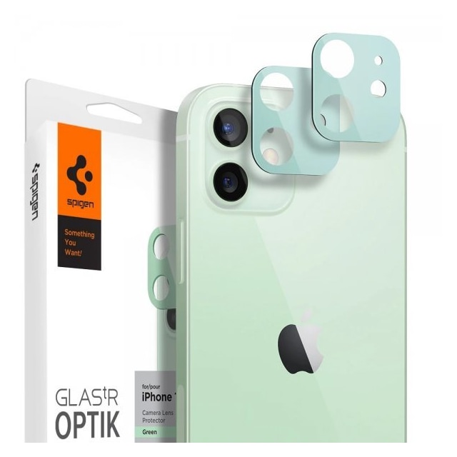 Spigen iPhone 12 Mini Linsebeskyttelse Glas.tR Optik 2-pakning Grønn
