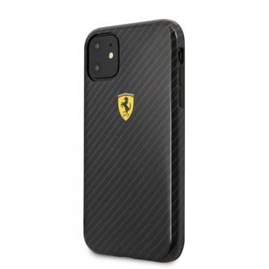 Ferrari iPhone 11 Deksel Karbonfibertekstur Gul Logo Svart