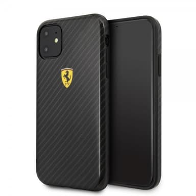 Ferrari iPhone 11 Deksel Karbonfibertekstur Gul Logo Svart