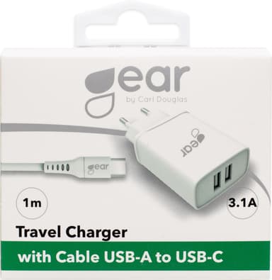 Gear 220V USB-A dobbel vegglader 665095