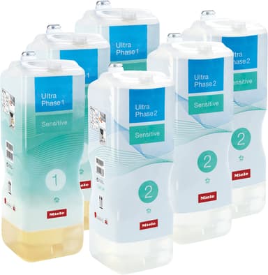 Miele UltraPhase 1 og UltraPhase 2 Sensitive vaskemiddelsett (6 stk)