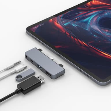 Hyper HyperDrive USB-C 4-i-1 dockingstasjon for iPad (stellargrå)